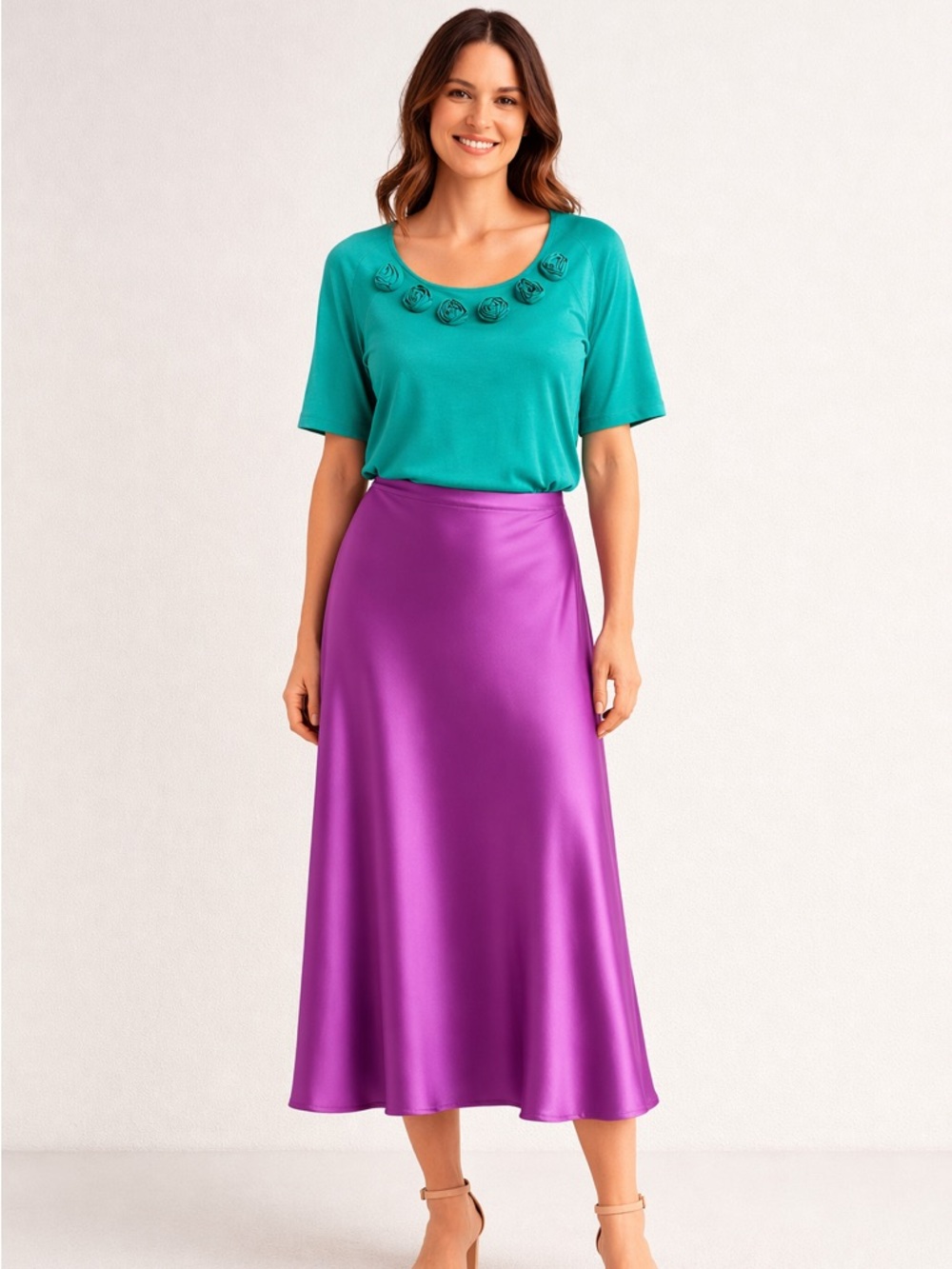 Luisa Spagnoli rosette appliqué turquoise size large Italy feminine top